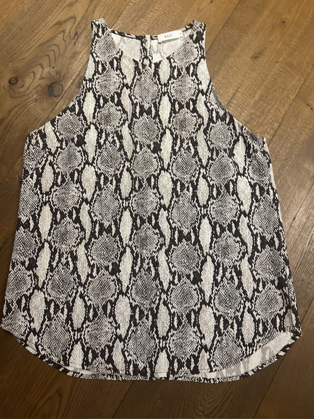 A.L.C. Black & White Snake-Print High-Neck Shell Top
